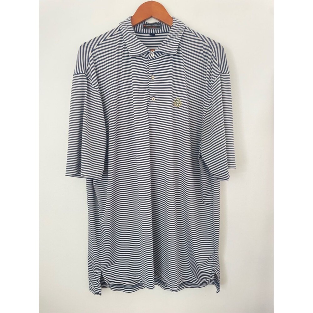 Peter Millar Summer Comfort Polo Shirt Mens Golf Blue Striped XL Sage Valley